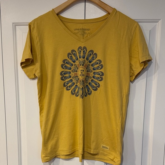 Life Is Good Tops - Life Is Good Sunflower Yellow Tee with Blue Graphic